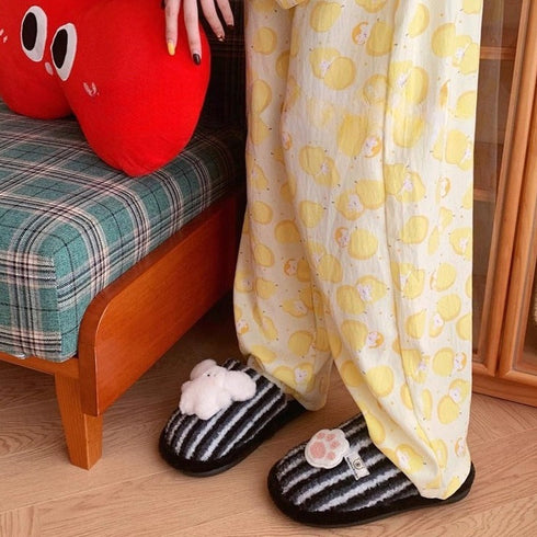 Striped Bunny Paw Lounge slippers