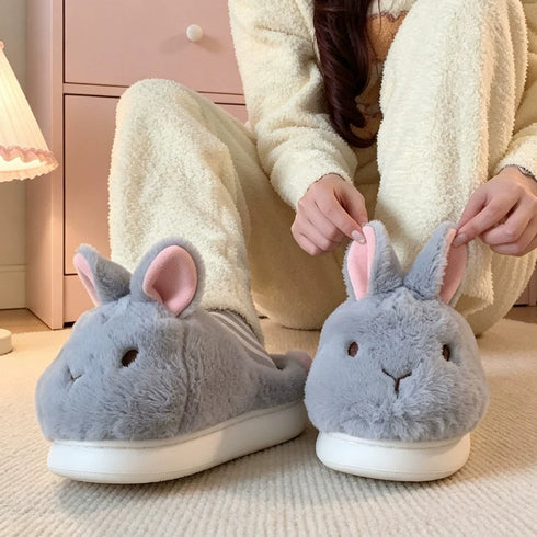 Fluffy Bunny Ear Platform Slippers