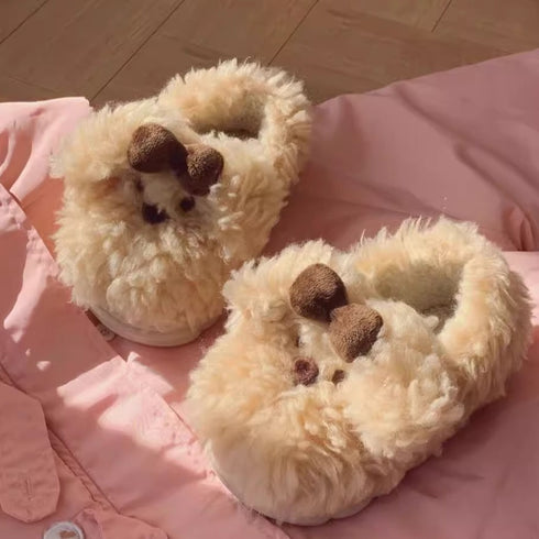 Plush Puppy Bow Home Slippers