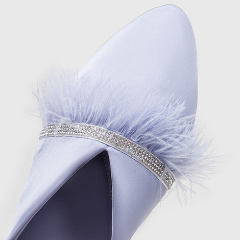 Chic Satin Feather Rhinestone Slides