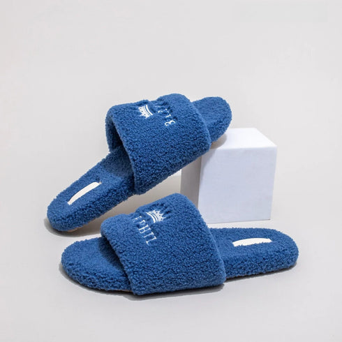 Fuzzy Crown Embroidered Lounge Slides