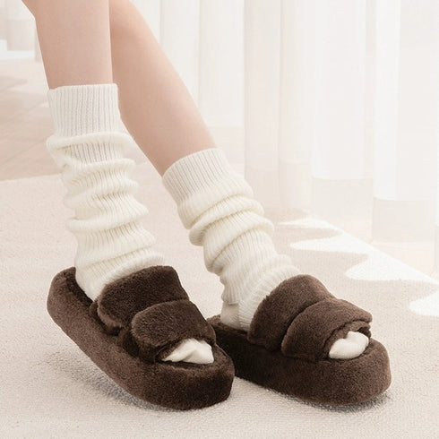 Plush Double-Strap Platform Slippers