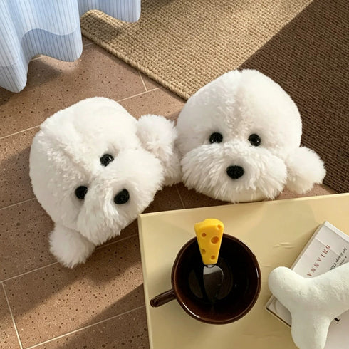 Fuzzy Puppy Face House Slippers
