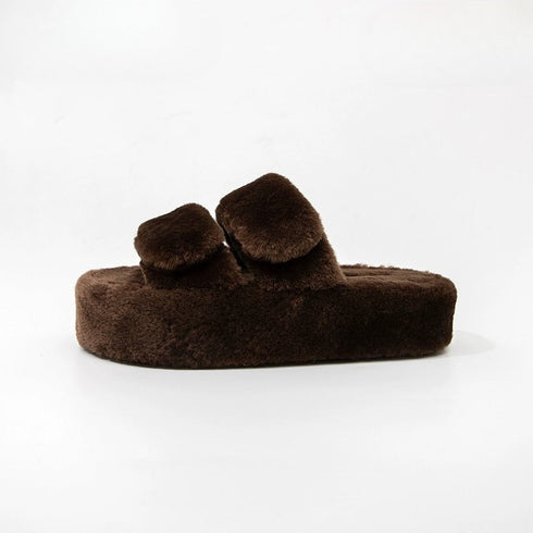 Plush Double-Strap Platform Slippers