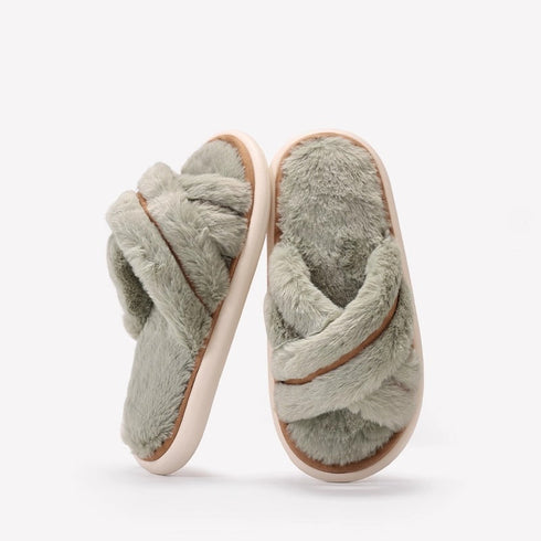 Plush Cross Band Fuzzy Slippers