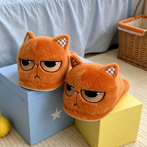 Grumpy Cat Face Plush Slippers