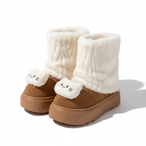 Furry Cat Face Platform Boots
