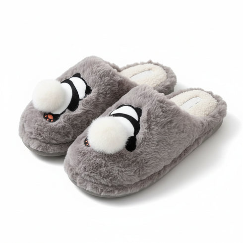 Panda Pom-Pom Fuzzy Slippers
