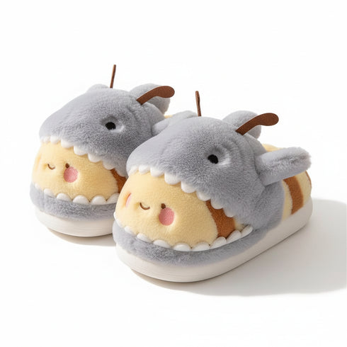 Shark-Bee Plush Closed-Heel Slippers