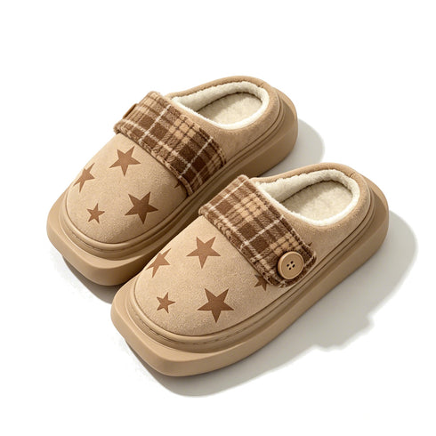 Retro Star Plaid Platform Slippers