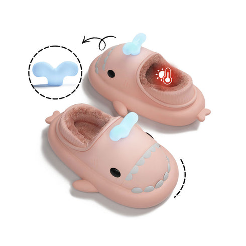 Sharkicks Basic - Winter Whale Spouting Heel-covered Shark Slippers