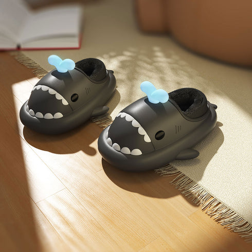 Sharkicks Basic - Winter Whale Spouting Heel-covered Shark Slippers
