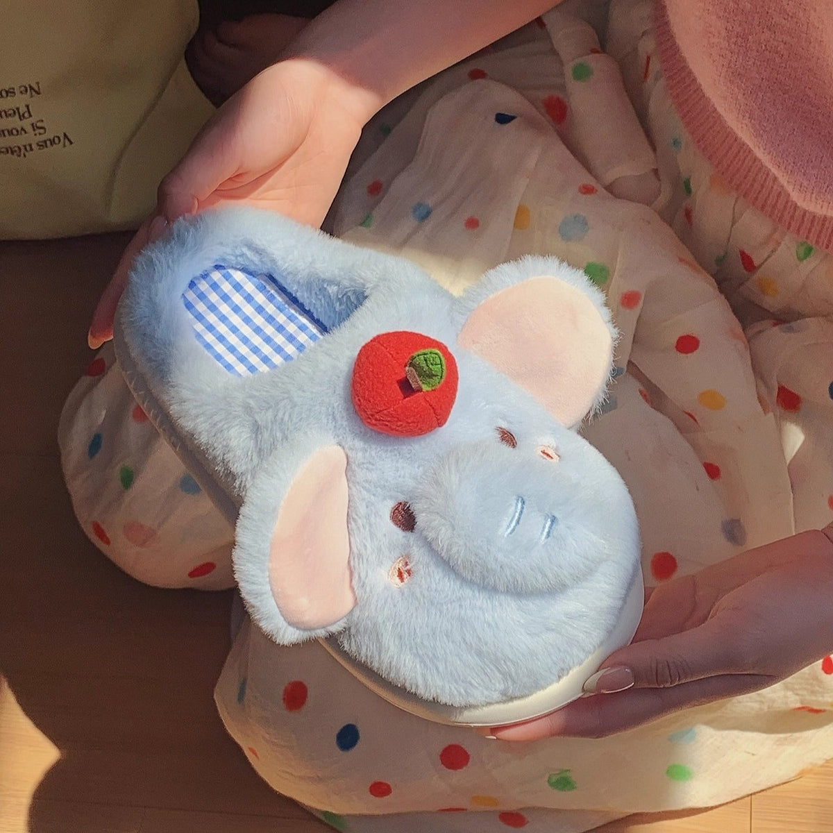 Apple-Topped Elephant Plush Slippers for Cozy Indoor Comfort – Hello ...