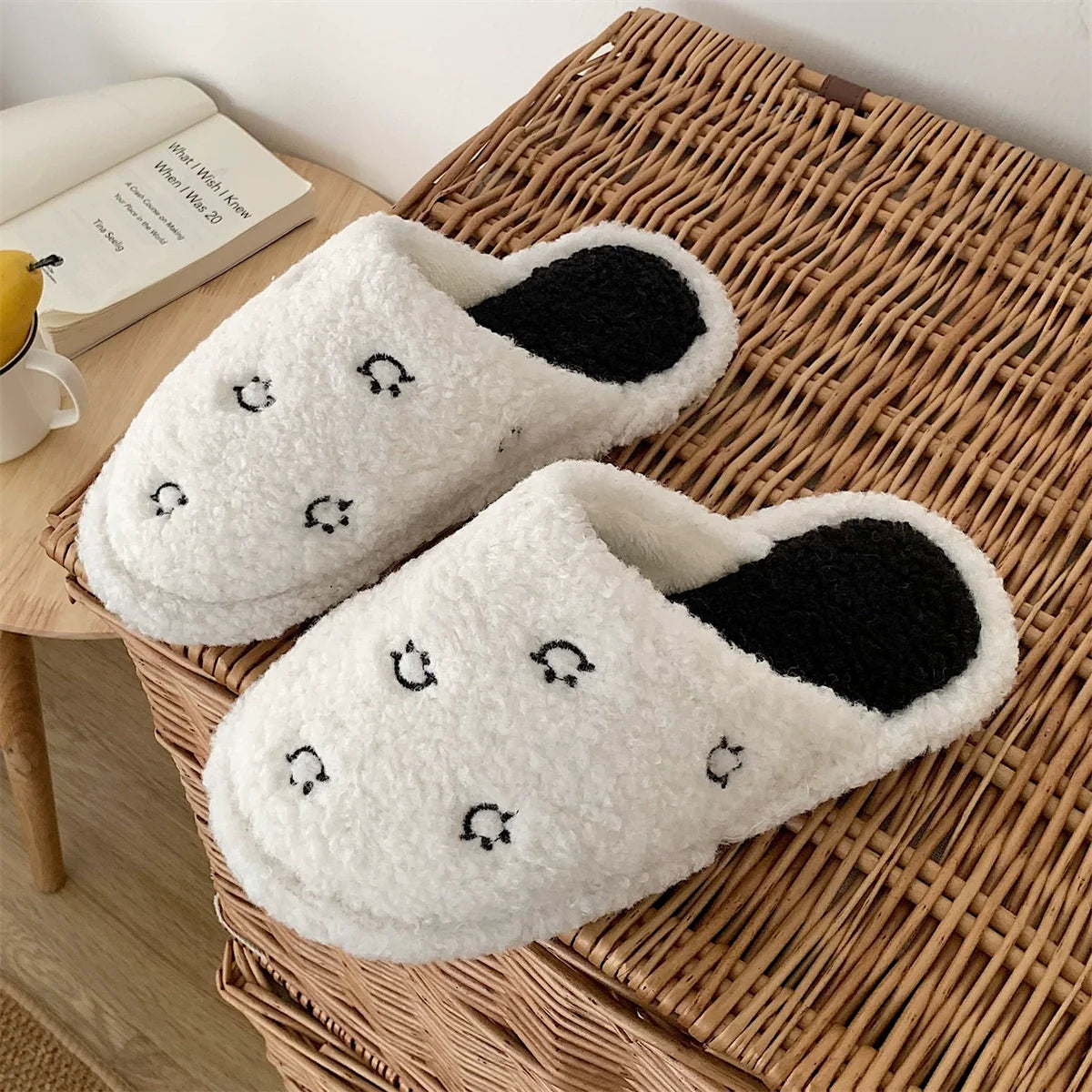 Happy Face Fuzzy Slippers - Warm Winter Indoor Footwear – Hello Slippers