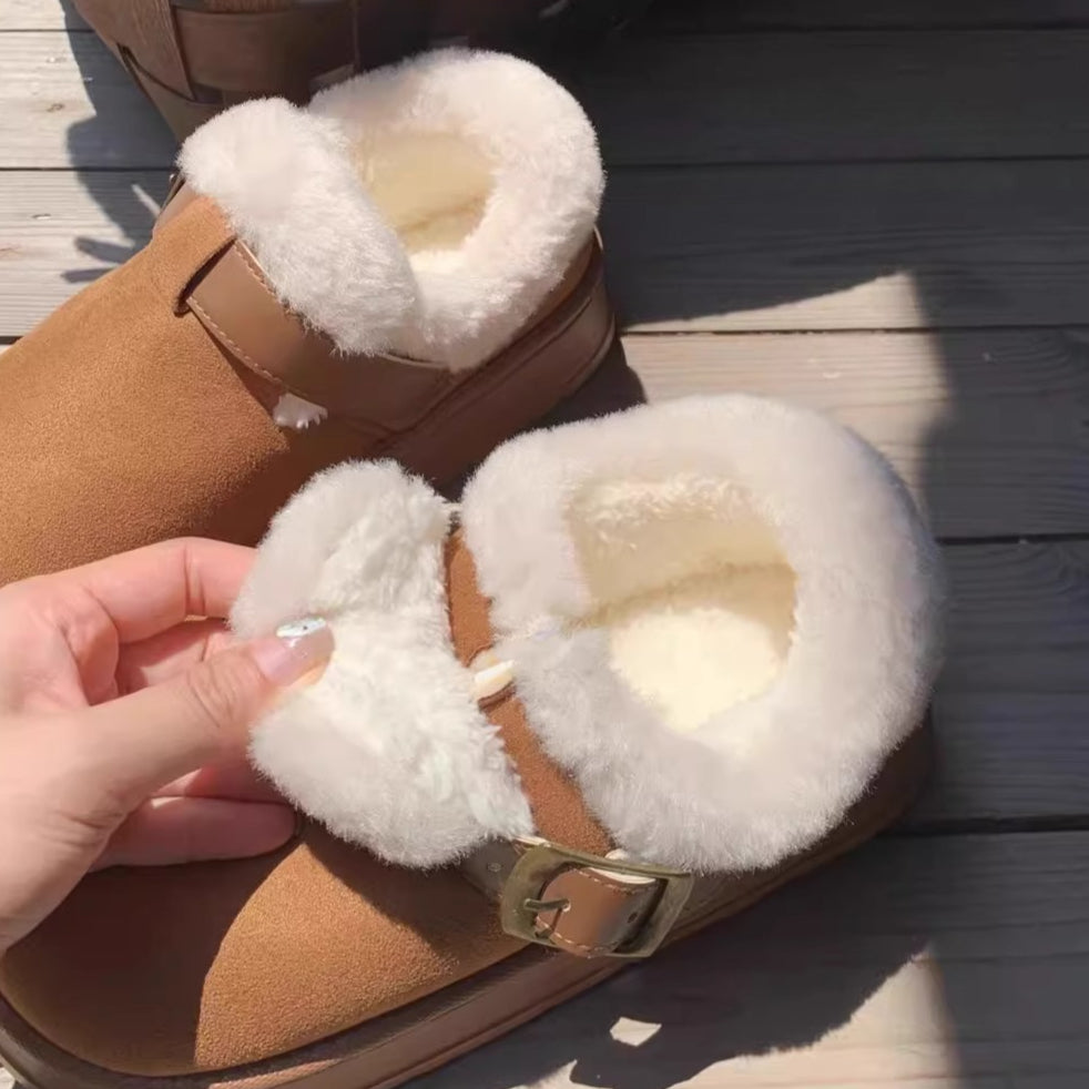 Fuzzy Buckle Platform Clogs for Cozy Winter Style – Hello Slippers