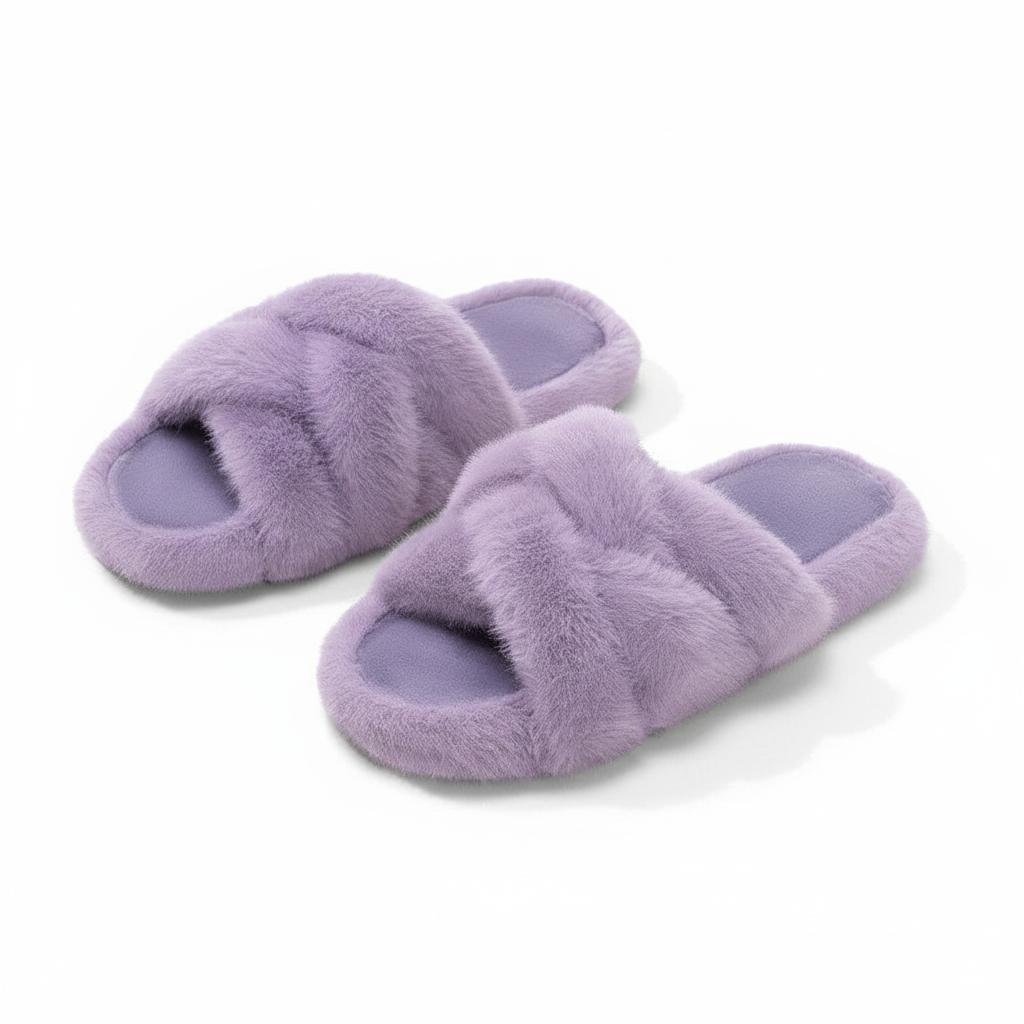 Women’s cross-band fluffy house slippers with plush comfort – Hello ...